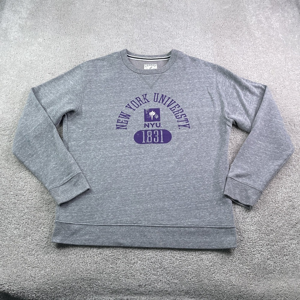 New York University NYU Sweatshirt Mens Large Gray League Crewneck Pullover